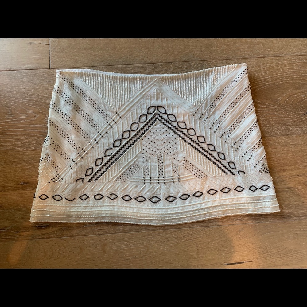 Parker brand black and white beaded mini skirt.